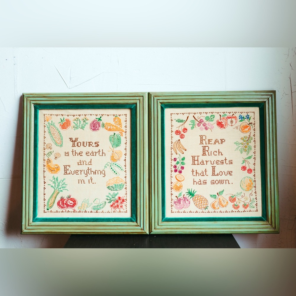 Vintage cross stitch embroidered art